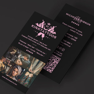Cartão De Visita Artista de Tatuagem Estética Rosa Preto Tatuador