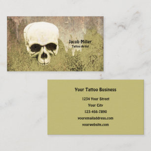 Cartão De Visita Artista de Tatuagem Gótica Skull Verde