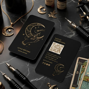 Cartão De Visita Artista de Tatuagem Mística Preto e Dourado