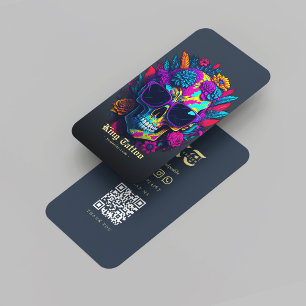 Cartão De Visita Artista de Tatuagem Moderna Monograma Azul Escuro 