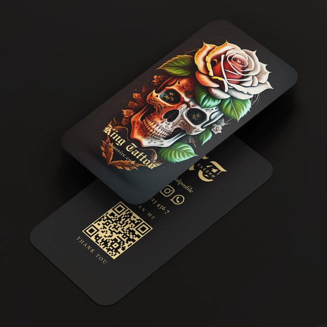 Cartão De Visita Artista de Tatuagem Moderna Monograma do Crânio Do (Modern Tattoo Artist Skull Monogram Black Gold Business Card
)