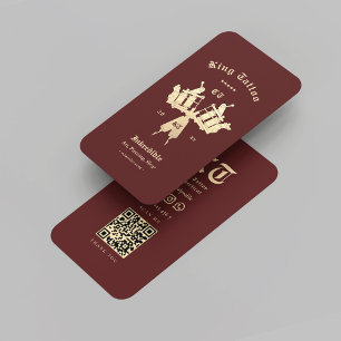 Cartão De Visita Artista de Tatuagem Moderna Monograma Vermelho Esc