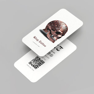 Cartão De Visita Artista de Tatuagem Moderna Rosegold Skull Qr Code