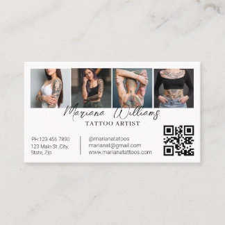 Cartão De Visita Artista de Tatuagem Moderno Código QR 4 Colagem de