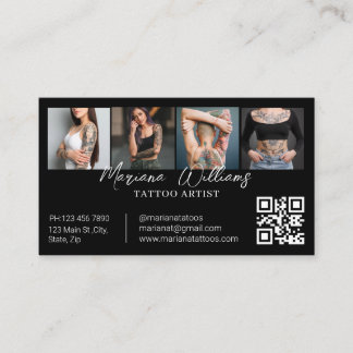 Cartão De Visita Artista de Tatuagem Moderno Código QR 4 Colagem de