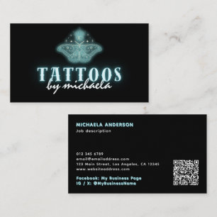 Cartão De Visita Artista de Tatuagem Neon Místico Celestial Maripos