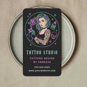 Cartão De Visita Artista de Tatuagem Profissional Design Preto Mode