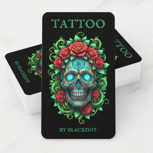 Cartão De Visita Artista de Tatuagem Profissional Floral Crânio Tat