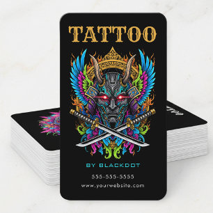 Cartão De Visita Artista de Tatuagem Profissional Máscara de Demôni