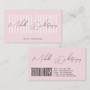 Cartão De Visita ARTISTA DE TATUAGEM rosa monograma script moderno