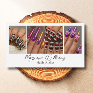 Cartão De Visita artista de unha chic elegante colagem minimal 4 fo