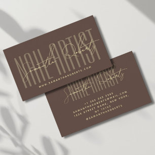 Cartão De Visita Artista de unha tipografia moderna script marrom