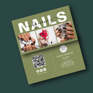 Cartão De Visita Artista de Unhas 3 Código QR Foto Logotipo Oliva V