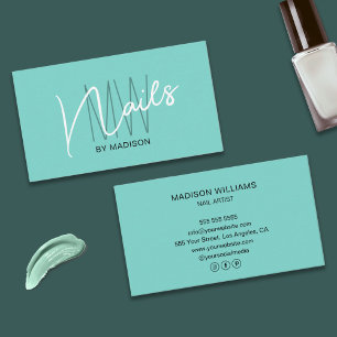 Cartão De Visita Artista de unhas azuis do logotipo monograma moder