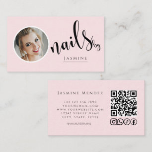 Cartão De Visita Artista de Unhas Blush Rosa Foto Código QR Ícones 