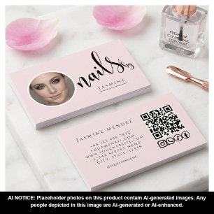 Cartão De Visita Artista de Unhas Blush Rosa Foto Código QR Ícones 