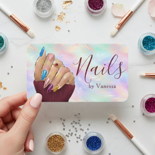 Cartão de Visita Artista de Unhas Chic Iridescente