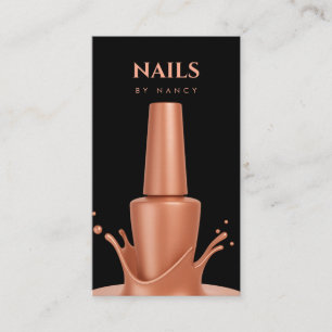 Cartão De Visita Artista de Unhas Código QR de Esmalte Rosa Dourado