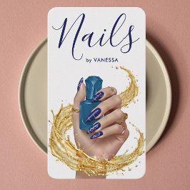 Cartão De Visita Artista de Unhas de Luxo Manicure Azul Cobalto Dou