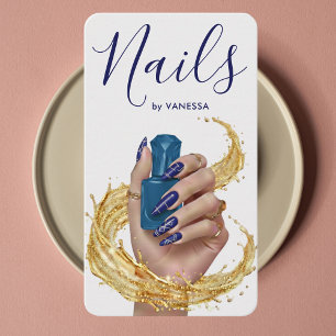 Cartão De Visita Artista de Unhas de Luxo Manicure Azul Cobalto Dou