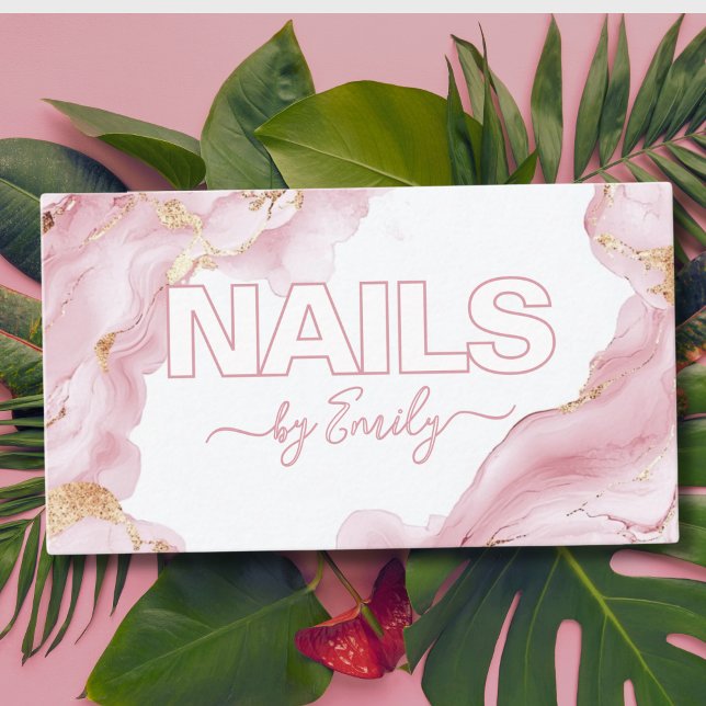 Cartão De Visita Artista de Unhas de Mármore Rosa e Dourada (Criador carregado)