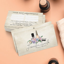 Cartão De Visita Artista de unhas - Ilustração floral de aquarela