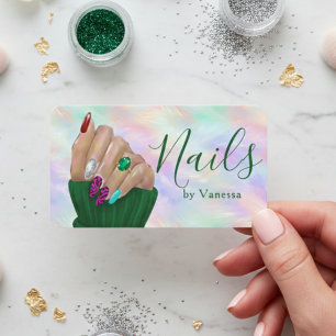 Cartão De Visita Artista de Unhas Manicurista Iridescente de Opala