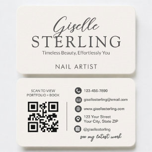 Cartão De Visita Artista de Unhas QR Code Neutro