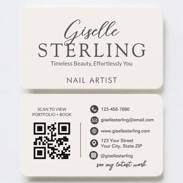 Cartão De Visita Artista de Unhas QR Code Neutro (Criador carregado)