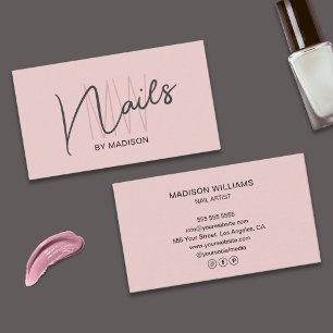 Cartão De Visita Artista de unhas rosa e pincelada do logotipo do m