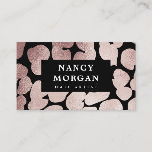 Cartão De Visita Artista de Unhas Rose Gold Glitter Cheetah