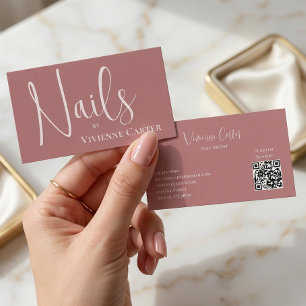 Cartão De Visita Artista de Unhas Rose Pink Script