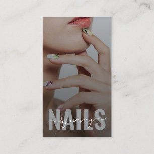 Cartão De Visita Artista de Unhas Script Elegante Foto Monograma Có