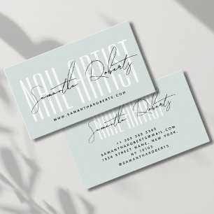 Cartão De Visita artista de unhas tipografia moderna script azul