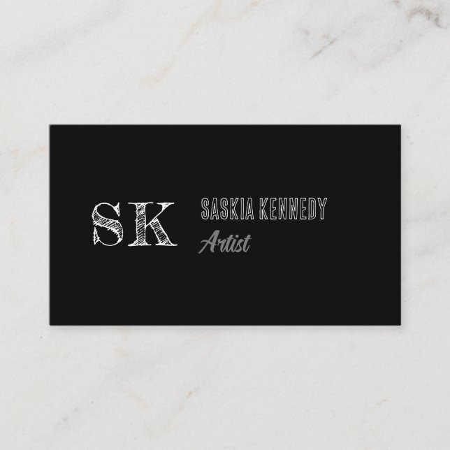 Cartão De Visita Artista do Monograma Profissional de Script Branco (Frente)