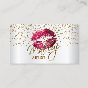 Cartão De Visita Artista Dourado Confetti e Lábios Rosa Quente Sat