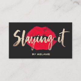 Cartão De Visita Artista Dourado Jogando Lábios Vermelhos Preto