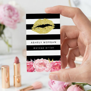 Cartão De Visita Artista Dourado Lábios Modernos Deco Floral
