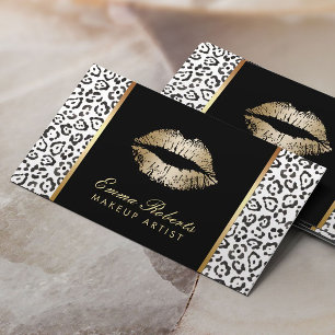 Cartão De Visita Artista Dourado Leopard Preto Moderno Lábios