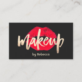 Cartão De Visita Artista Dourado Typografia Red Lipstick Kiss