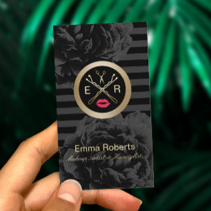 Cartão De Visita Artista e Salão de Cabelo Modernas Stripes Florais