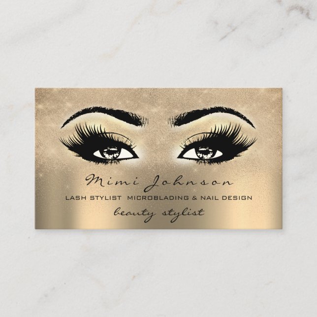 Cartão De Visita Artista Eyebrow Lash Dourado Spark Estheticista (Frente)
