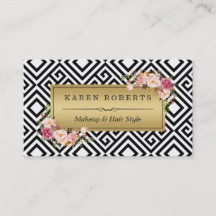 Cartão De Visita Artista Floral Dourada Geométrico