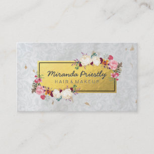 Cartão De Visita Artista Floral Maquiagem Floral de Folha de Ouro E