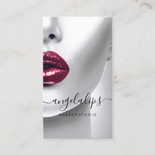 Cartão De Visita Artista Fotografia lábios vermelhos burgundy Elega