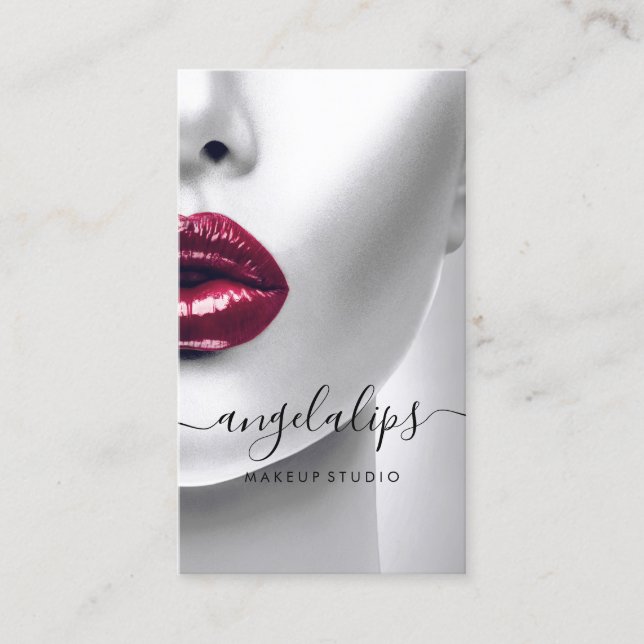 Cartão De Visita Artista Fotografia lábios vermelhos burgundy Elega (Frente)