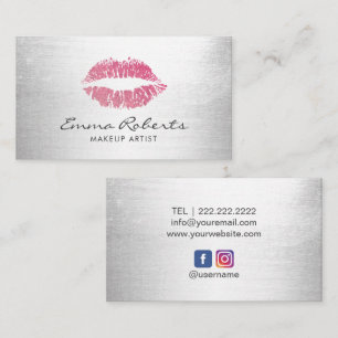 Cartão De Visita Artista Hot Pink Lábios Modern Silver Salon