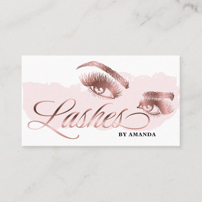 Cartão De Visita Artista Lash Eyebrow Lashes Marble Rosa Dourado (Frente)
