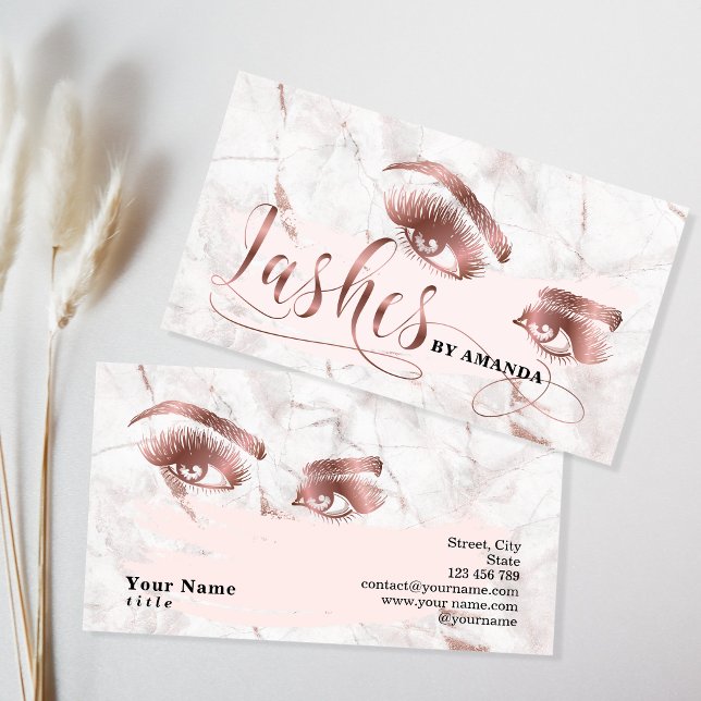 Cartão De Visita Artista Lash Eyebrow Lashes Marble Rosa Dourado (Criador carregado)