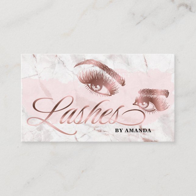 Cartão De Visita Artista Lash Eyebrow Lashes Marble Rosa Dourado (Frente)